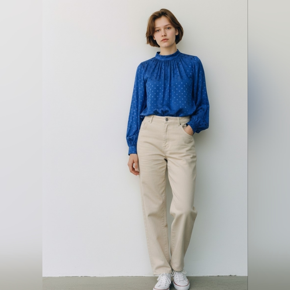 Numph Elegant Blue Polka Dot Women's Top